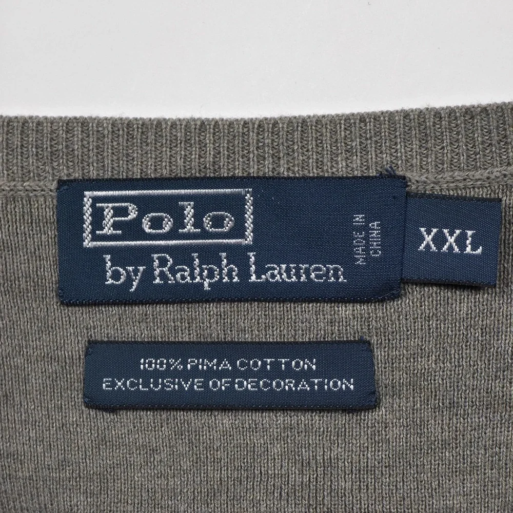 Polo Ralph Lauren XXL Pima Cotton Sweater Vest Gray V-Neck Blue Pony Preppy Golf